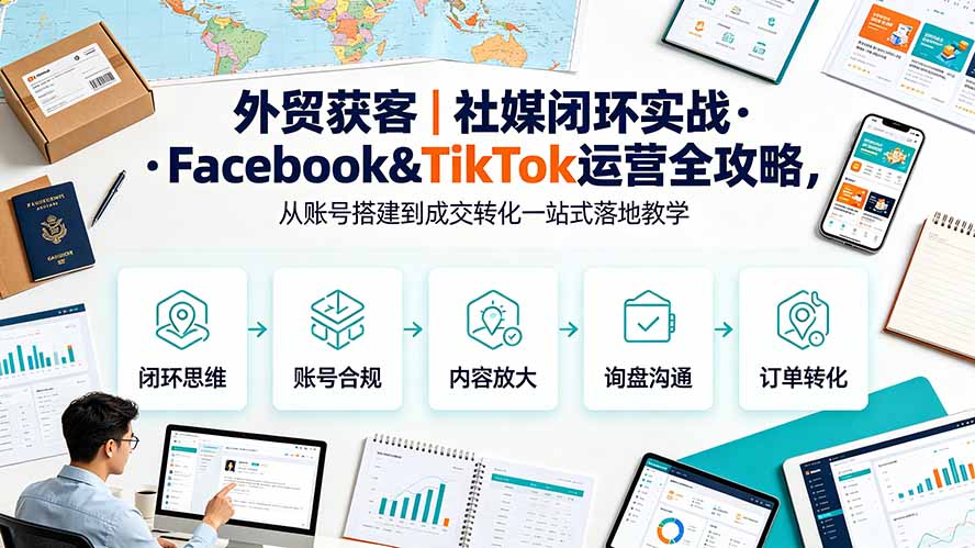 外贸获客｜社媒闭环实战·Facebook&TikTok运营全攻略，从账号搭建到成交转化一站式落地教学-问小徐资源库