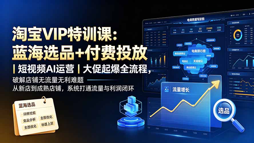 淘宝VIP特训课-更新：蓝海选品+付费投放｜短视频AI运营｜大促起爆全流程，破解店铺无流量无利润难题-问小徐资源库
