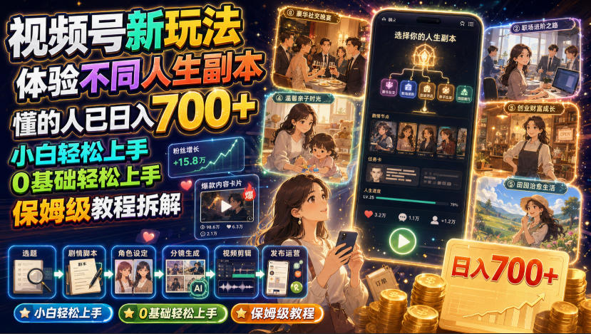 视频号新玩法体验不同人生副本，懂的人已日入700+，小白轻松上手，0基础轻松上手，保姆级教程拆解-问小徐资源库