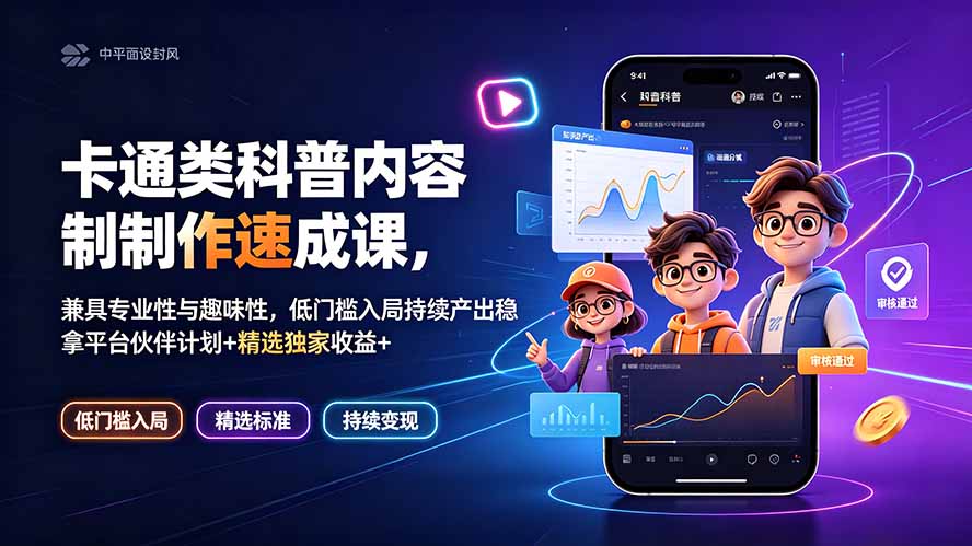 卡通类科普内容制作速成课,兼具专业性与趣味性,低门槛入局持续产出稳拿平台伙伴计划+精选独家收益-问小徐资源库