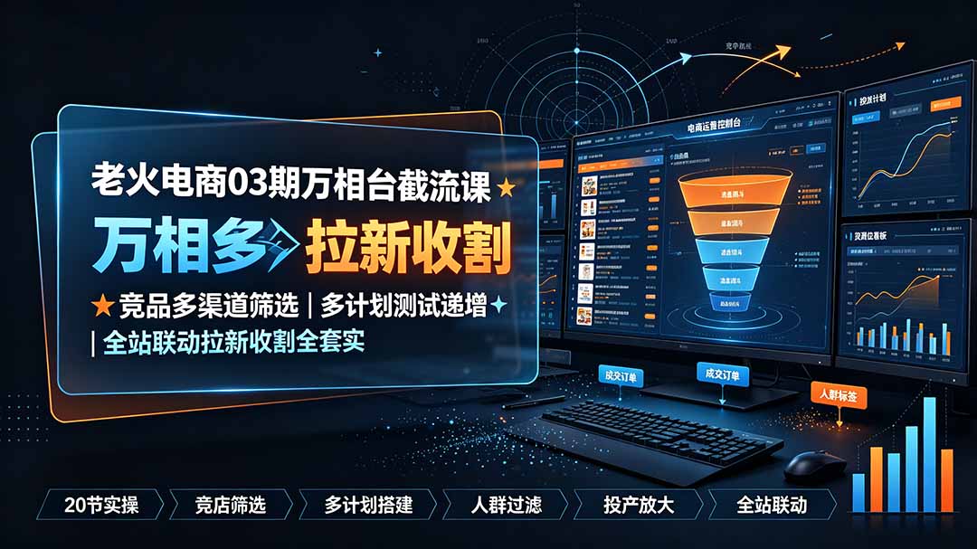 老火电商03期万相台截流课:竞品多渠道筛选|多计划测试递增|全站联动拉新收割全套实操教学-问小徐资源库