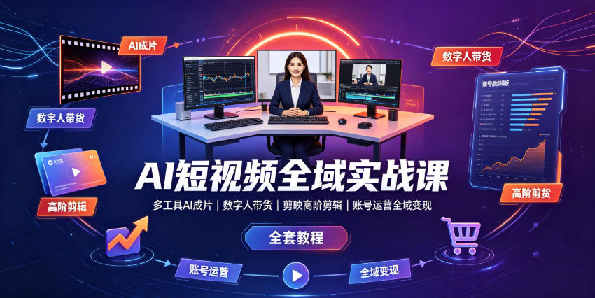 AI短视频全域实战课｜多工具AI成片、数字人带货、剪映高阶剪辑、账号运营全域变现全套教程-问小徐资源库