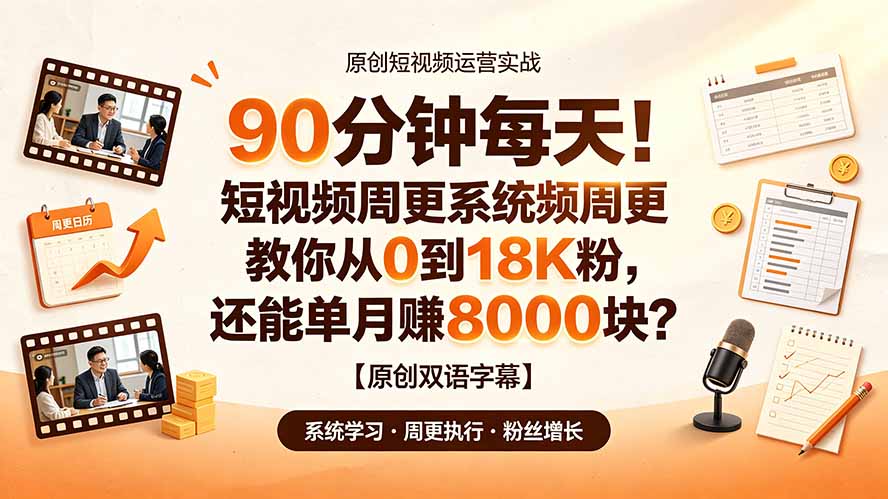 90 分钟每天!短视频周更系统教你从 0 到 18K 粉,还能单月赚 8000 块?【原创双语字幕】-问小徐资源库