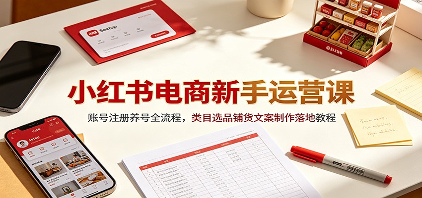 小红书电商新手运营课：账号注册养号全流程，类目选品铺货文案制作落地教程-问小徐资源库