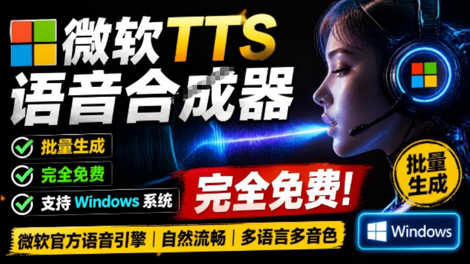 微软TTS免费语音配音生成器,完全免费,支持多语音、多音色选择,Windows系统专用TTS语音合成器-问小徐资源库