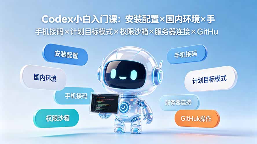 Codex小白入门课：安装配置×国内环境×手机接码×计划目标模式×权限沙箱×服务器连接×GitHub操作-问小徐资源库