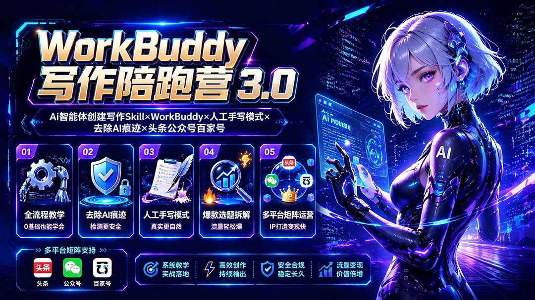WorkBuddy写作陪跑营3.0-更新：Ai智能体创建写作Skill×WorkBuddy×人工手写模式×去除AI痕迹×头条公众号百家号-问小徐资源库