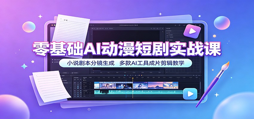 零基础AI动漫短剧实战课：小说剧本分镜生成，多款AI工具成片剪辑教学-问小徐资源库