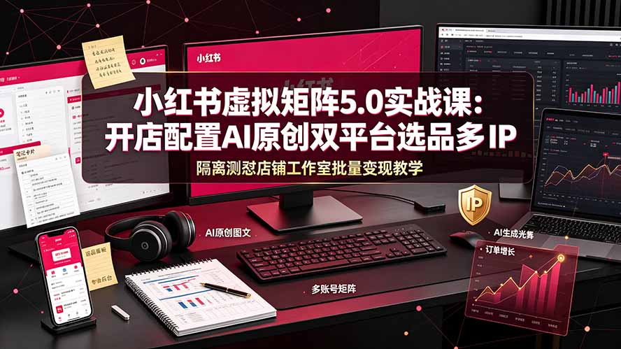 小红书虚拟矩阵5.0实战课：开店配置｜AI原创｜双平台选品｜多IP隔离｜测怼店铺工作室批量变现实操教学-问小徐资源库