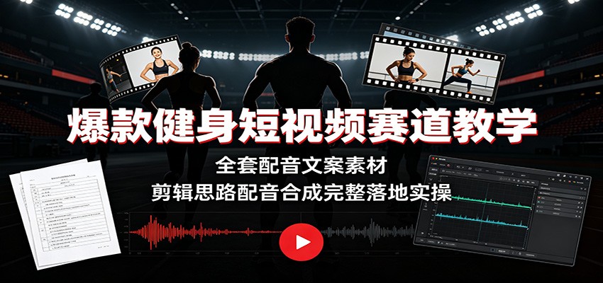爆款健身短视频赛道教学：全套配音文案素材，剪辑思路配音合成完整落地实操-问小徐资源库