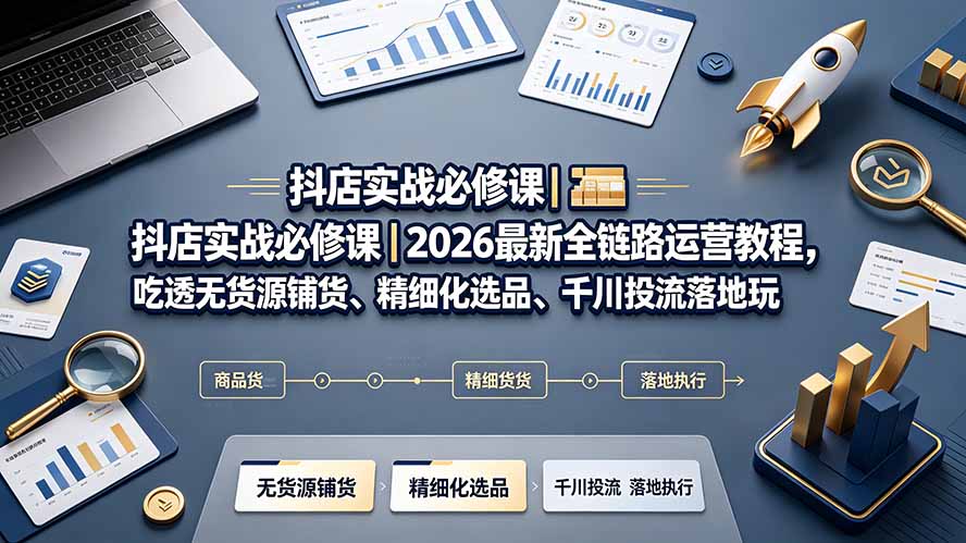 抖店实战必修课｜2026最新全链路运营教程，吃透无货源铺货、精细化选品、千川投流落地玩法-问小徐资源库