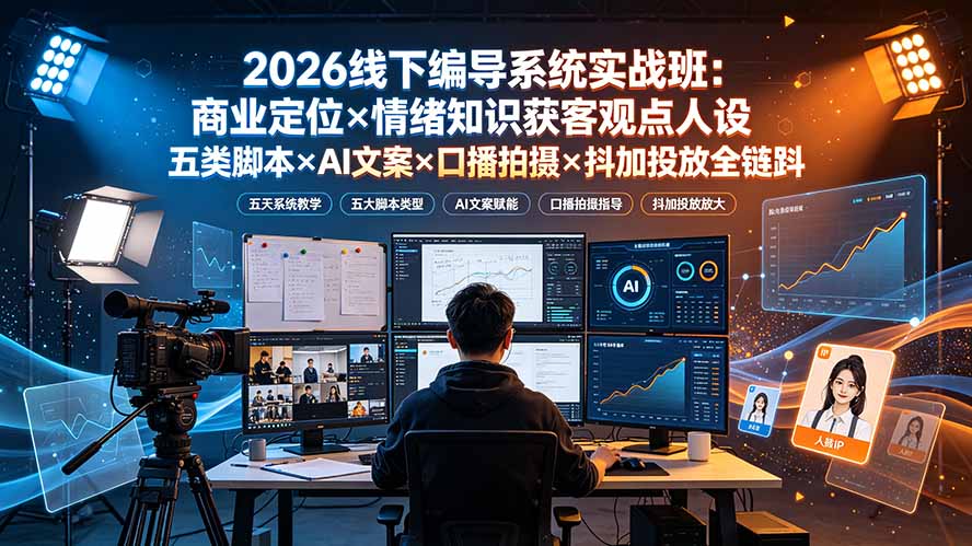 2026线下编导系统实战班：商业定位×情绪知识获客观点人设五类脚本×AI文案×口播拍摄×抖加投放全链路-问小徐资源库