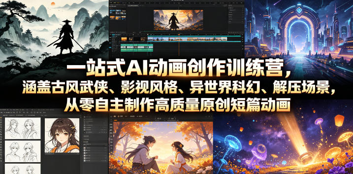 一站式AI动画创作训练营，涵盖古风武侠、影视风格、异世界科幻、解压场景，从零自主制作高质量原创短篇动画(更新)-问小徐资源库