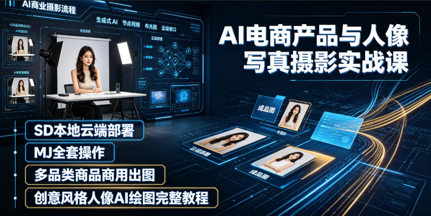 AI电商产品与人像写真摄影实战课｜SD本地云端部署、MJ全套操作、多品类商品商用出图、创意风格人像AI绘图完整教程-问小徐资源库