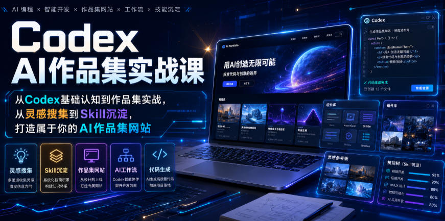 Codex AI作品集实战课，从Codex基础认知到作品集实战，从灵感搜集到Skill沉淀，打造属于你的AI作品集网站-问小徐资源库