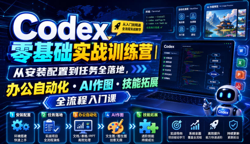 Codex零基础实战训练营｜从安装配置到任务全落地，办公自动化・AI作图・技能拓展全流程入门课-问小徐资源库
