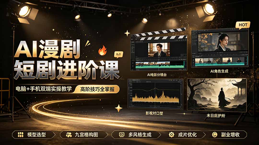 AI漫剧短剧进阶课｜电脑+手机双端实操教学｜影视剧对口型人物吃瓜×解压末日庇护所全程讲解，高阶技巧全掌握-问小徐资源库