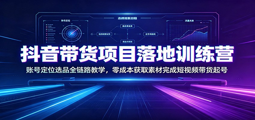 抖音带货项目落地训练营：账号定位选品全链路教学，零成本获取素材完成短视频带货起号-问小徐资源库