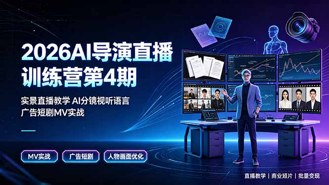 2026AI导演直播训练营第4期，实景直播教学AI分镜视听语言，广告短剧MV实战，解决人物画面崩坏痛点-问小徐资源库