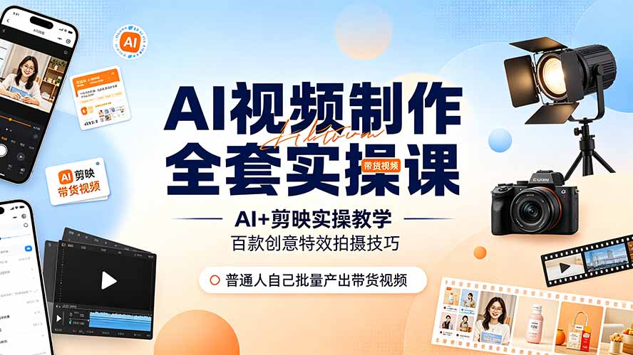 AI视频制作全套实操课，多款AI工具搭配剪映教学，百种特效运镜拍摄实操，抖音账号带货运营全覆盖-问小徐资源库