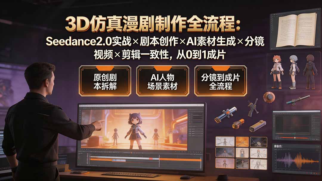 3D仿真漫剧制作全流程：Seedance2.0实战×剧本创作×AI素材生成×分镜视频×剪辑一致性，从0到1成片-问小徐资源库