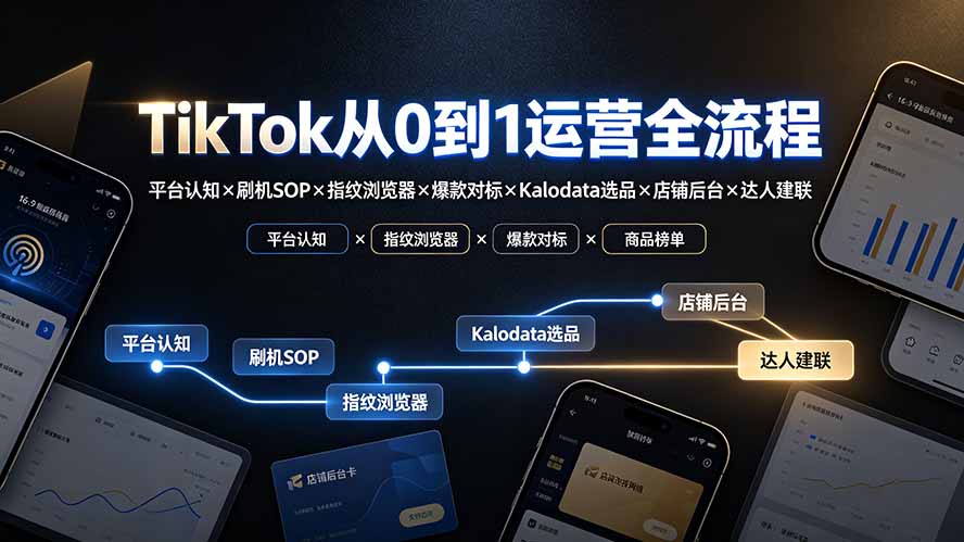 TikTok从0到1运营全流程：平台认知×刷机SOP×指纹浏览器×爆款对标×Kalodata选品×店铺后台×达人建联-问小徐资源库