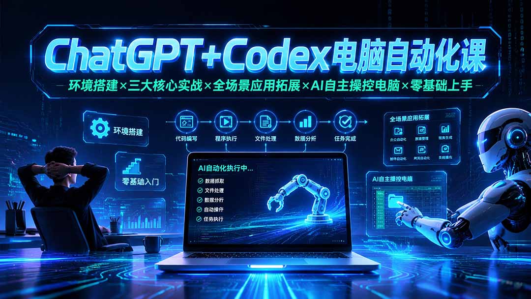 ChatGPT+Codex电脑自动化课:环境搭建×三大核心实战×全场景应用拓展×AI自主操控电脑×零基础上手-问小徐资源库