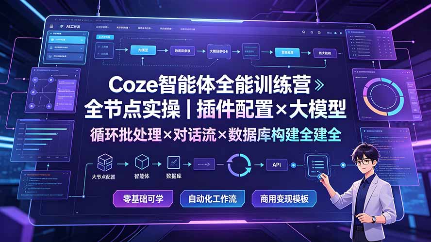 Coze智能体全能训练营：全节点实操｜插件配置×大模型×循环批处理×对话流×数据库构建全教学-问小徐资源库