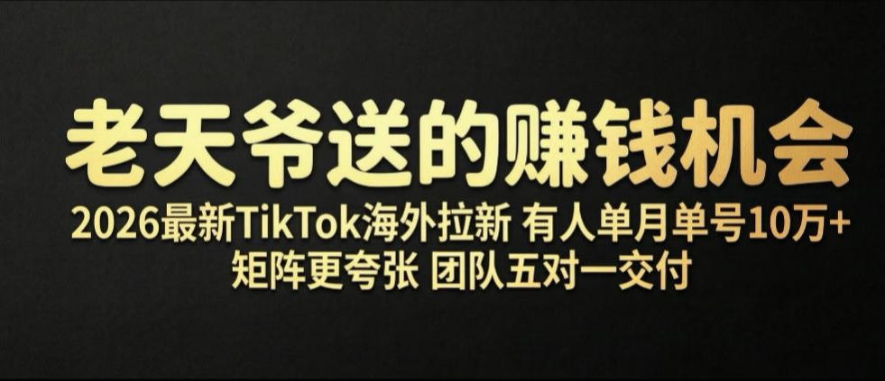 老天爷送的賺钱机会！2026最新TikTok海外拉新，有人单月单号10W+，矩阵更夸张，团队交付【揭秘】-问小徐资源库