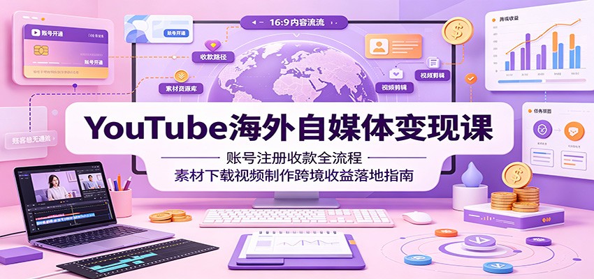 YouTube海外自媒体变现课:账号注册收款全流程,素材下载视频制作跨境收益落地指南-问小徐资源库
