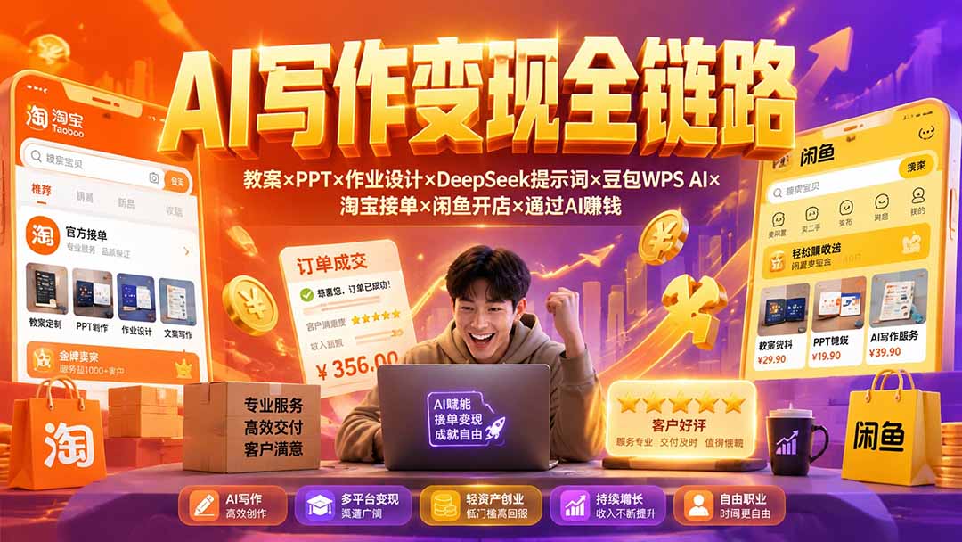 2026AI写作变现全链路：教案×PPT×作业设计×DeepSeek提示词×豆包WPS AI×淘宝接单×闲鱼开店×通过AI賺钱-问小徐资源库