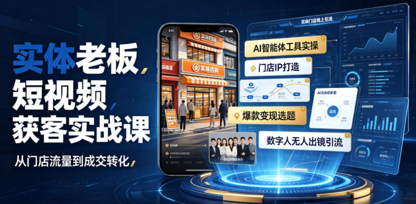 实体老板短视频获客实战课｜AI智能体工具全套实操、门店IP打造、爆款变现选题、数字人无人出镜引流完整教程-问小徐资源库