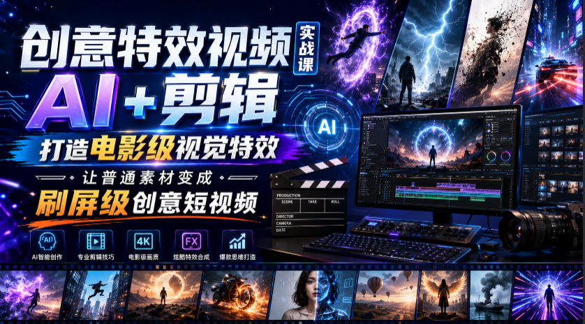 创意特效视频实战课，AI+剪辑打造电影级视觉特效，让普通素材变成刷屏级创意短视频-问小徐资源库