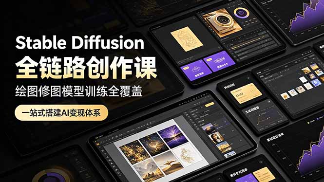Stable Diffusion全链路创作课，绘图修图模型训练全覆盖，一站式搭建AI变现体系-问小徐资源库