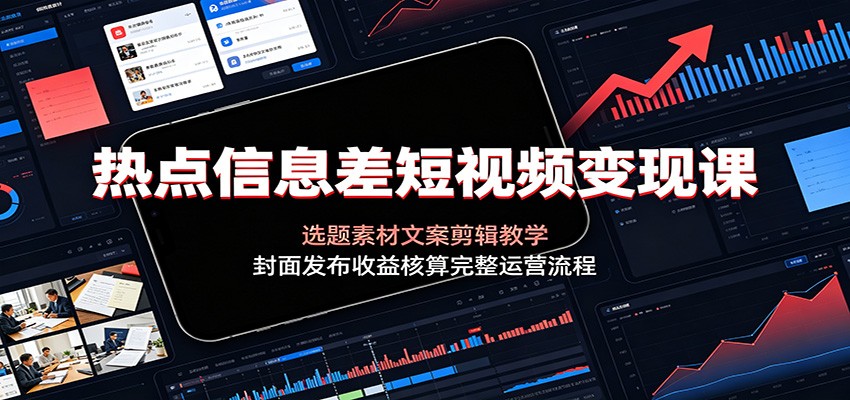 热点信息差短视频变现课：选题素材文案剪辑教学，封面发布收益核算完整运营流程-问小徐资源库