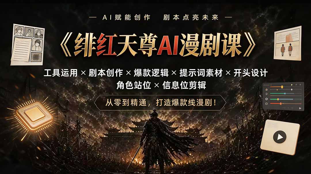 绯红天尊AI漫剧课｜工具运用×剧本创作×爆款逻辑×提示词素材×开头设计×角色站位×信息位剪辑-问小徐资源库