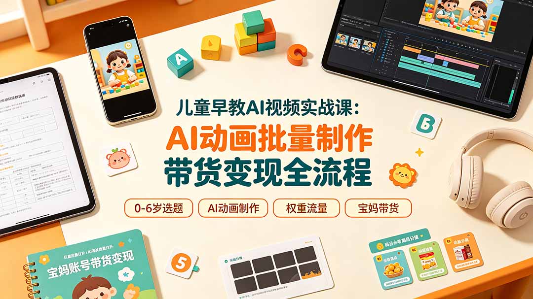 儿童早教AI视频实战课:0-6岁认知选题|AI动画批量制作|权重流量拉升|宝妈账号带货变现全流程-问小徐资源库