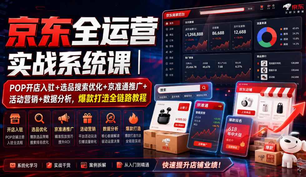 京东全运营实战系统课｜POP开店入驻+选品搜索优化+京准通推广+活动营销+数据分析，爆款打造全链路教程-问小徐资源库