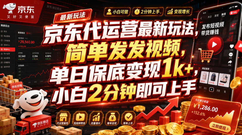京东代运营最新玩法,简单发发视频,单日保底变现1k+,小白2分钟即可上手【揭秘】-问小徐资源库