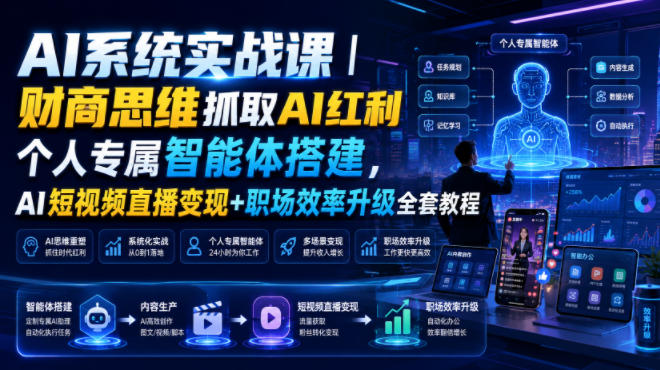 AI系统实战课｜财商思维抓取AI红利｜个人专属智能体搭建，AI短视频直播变现+职场效率升级全套教程-问小徐资源库