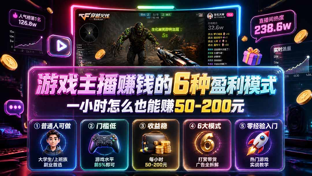 付费文章：游戏主播赚钱的6种盈利模式，一小时怎么也能赚50-200元-问小徐资源库