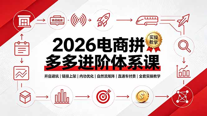 2026电商拼多多进阶体系课，开店避坑，链接上架，内功优化，自然流矩阵｜直通车付费｜全套实操教学-问小徐资源库