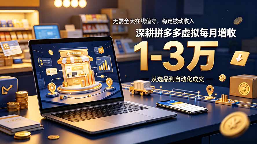 无需全天在线值守，稳定被动收入，深耕拼多多虚拟每月增收 1-3 万-问小徐资源库