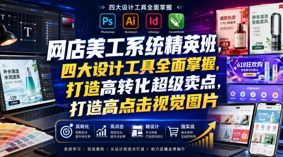 网店美工系统精英班,四大设计工具全面掌握,打造高转化超级卖点,打造高点击视觉图片(2026年7月)-问小徐资源库