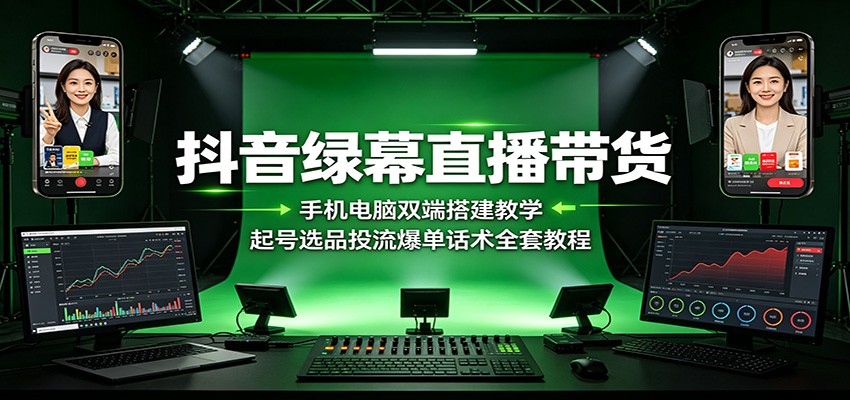 抖音绿幕直播带货：手机电脑双端搭建教学，起号选品投流爆单话术全套教程-问小徐资源库