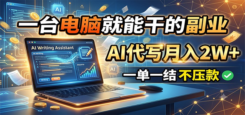 一台电脑就能干的副业,AI代写月入2W+,一单一结不压款-问小徐资源库