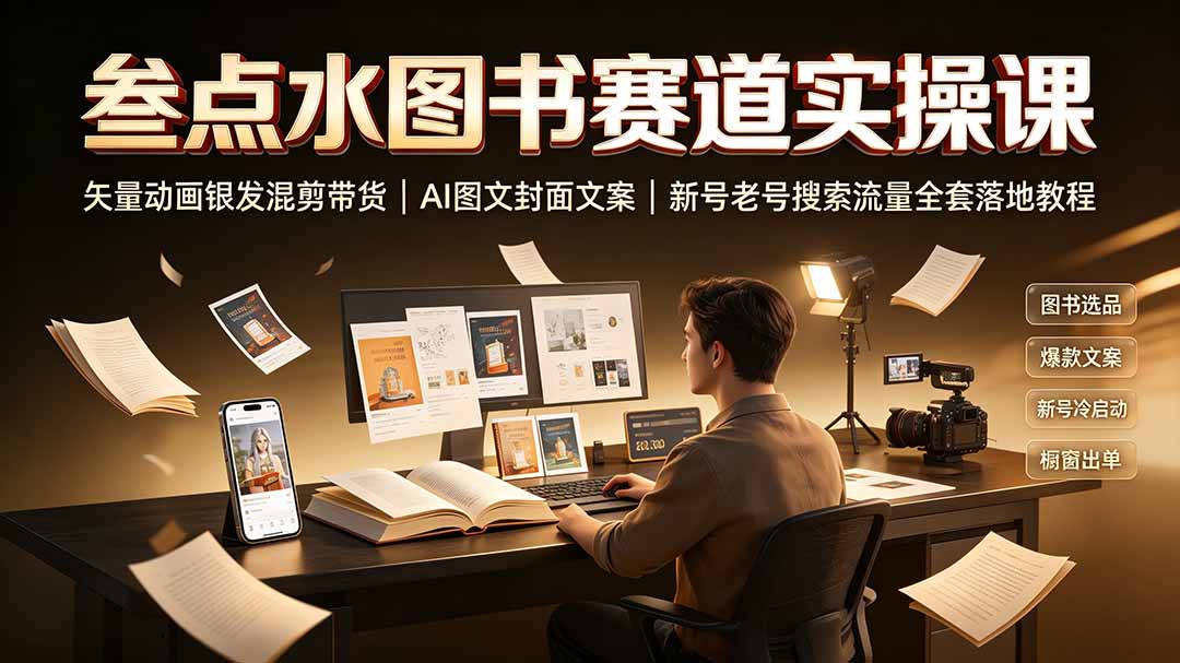 叁点水图书赛道实操课｜矢量动画银发混剪带货，AI图文封面文案，新号老号搜索流量全套落地教程-问小徐资源库
