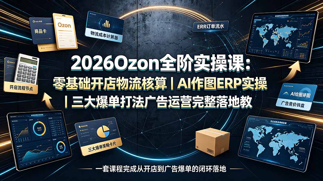 2026Ozon全阶实操课：零基础开店物流核算｜AI作图ERP实操｜三大爆单打法广告运营完整落地教程-问小徐资源库