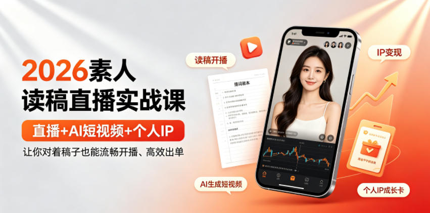2026素人读稿直播实战课｜直播+AI短视频+个人IP，让你对着稿子也能流畅开播、高效出单-问小徐资源库