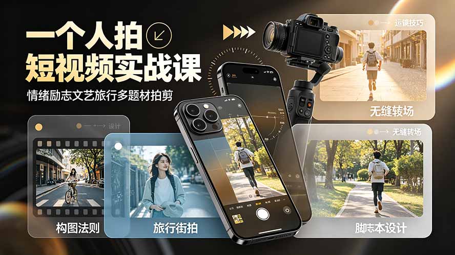 一个人拍短视频实战课：情绪励志文艺旅行多题材×五大景别×黄金构图×八大运镜，从拍摄到成片高效创作-问小徐资源库
